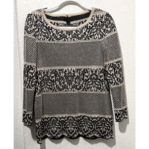 ST JOHN EVENING Black Silver Embellished Knit Sweater Top Tunic Sz 4 Metallic